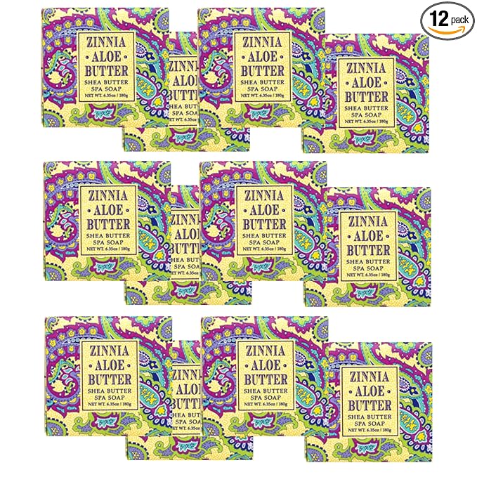 Greenwich Bay Mini Botanical Soap Bars – 12 Pack 1.9 oz Each – Individually Wrapped Guest Soaps for Airbnb, Spa, Travel, Bath – Travel Size Bar Soap Set, Zinnia Aloe Butter
