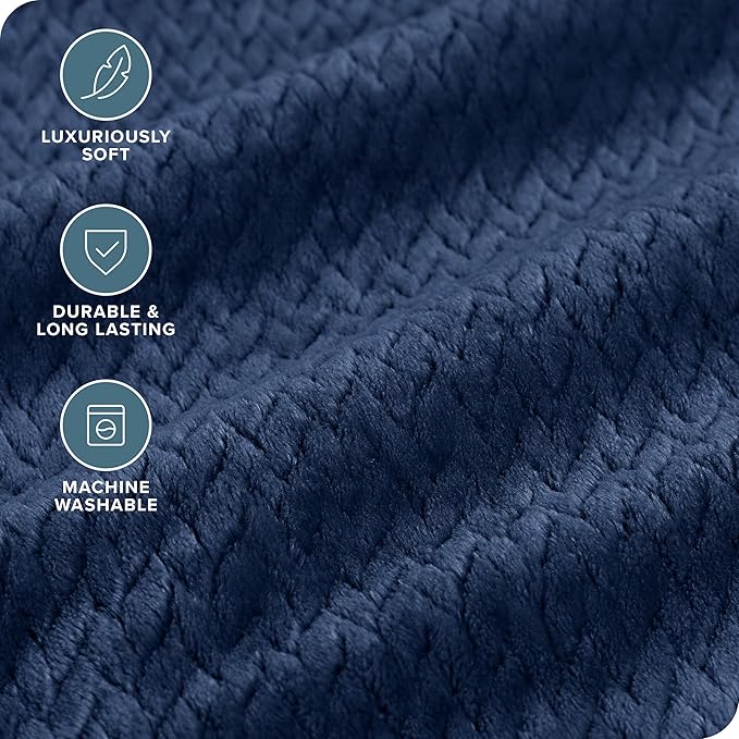 Bare Home Textured Fleece Blanket - Throw/Travel - Ultra-Soft Lightweight for Bed, Sofa, and Couch - Luxury Microplush - Cozy Warm Blanket (Throw/Travel, Chevron Dark Blue)
