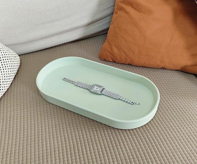 Green Small Tray (11.8 inch), 3 Pack Oval Tray for Kitchen Counter, Bathtub Bathroom Vanity Items, Countertop Organizer, Coffee Accessory, Bar, Serving Seasoning, Salt and Pepper, Soap.