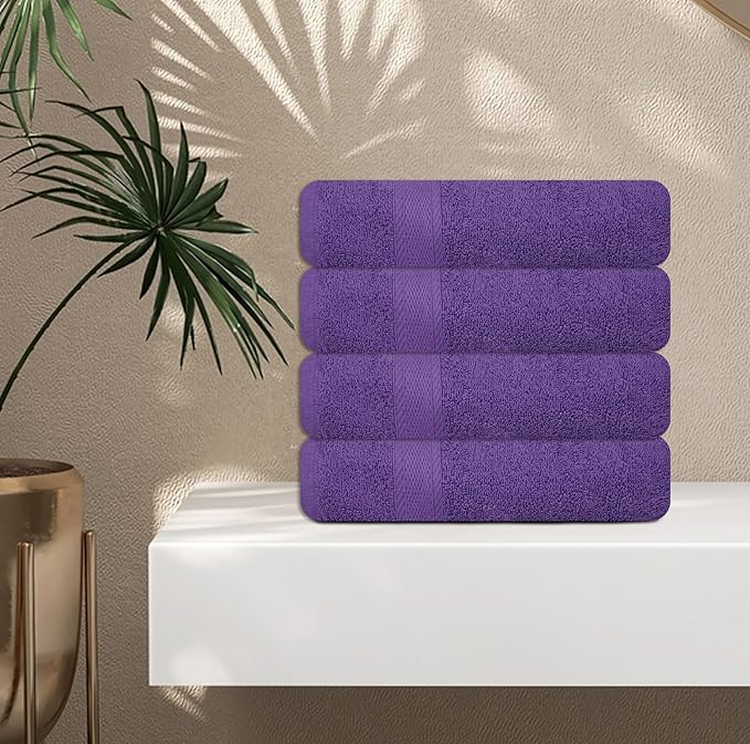 Large Bath Towels Bulk Set of 12 – 100% Cotton Terry – 24" x 50" – Quick Dry, Soft & Highly Absorbent – Purple Towels for Bathroom, Gym, Spa, Pool & Daily Use
