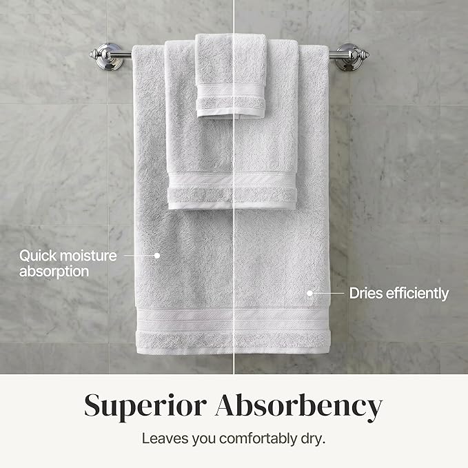 Modern Threads - Spun Loft 6-Piece 100% Combed Cotton Towel Set - Bath Towels, Hand Towels, & Washcloths - Super Absorbent & Quick Dry - 600 GSM - Soft & Plush, Gray