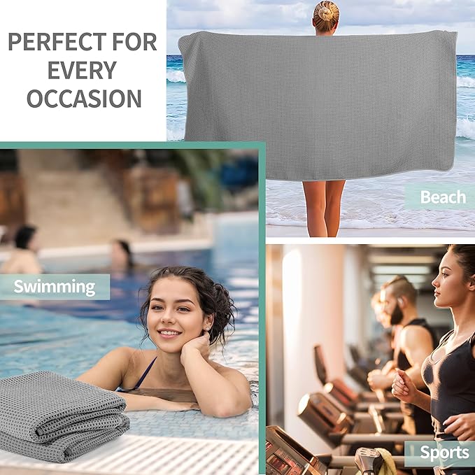 Microfiber Waffle Bath Towels, 4 Pieces, Soft, Absorbent, Fast Drying, Lint Free 430 GSM (Silver)
