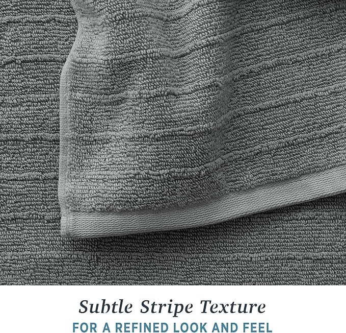 Welhome James 100% Cotton Textured Stripe Towels - 6 Pack Hand Towels, Soft & Absorbent, Gray