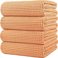 POLYTE 430 GSM Microfiber Oversize Quick Dry Lint Free Bath Towel, 60 x 30 in, 4 Pack (Waffle Weave)