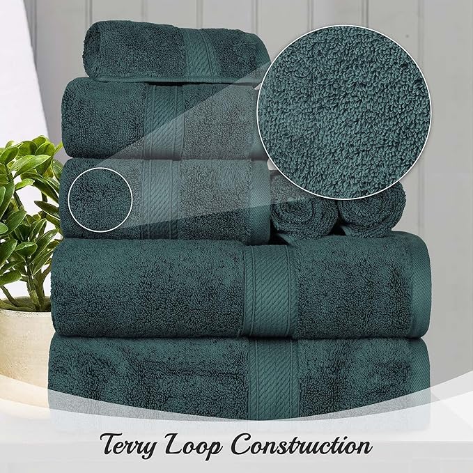 Superior Egyptian Cotton Pile 3 Piece Towel Set, Includes 1 Bath, 1 Hand, 1 Face Towel/ Washcloth, Ultra Soft Luxury Towels, Thick Plush Essentials, Guest Bath, Spa, Hotel Bathroom, Teal