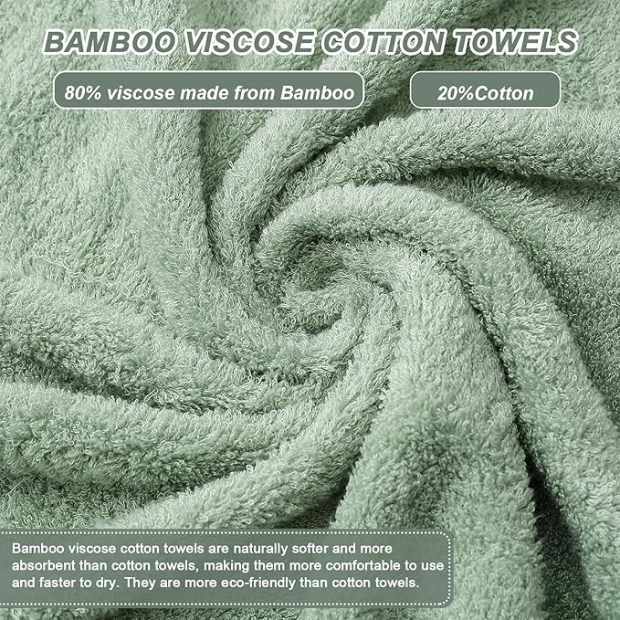 Aibaser Bath Towels, 27x54inch - Natural, Ultra Absorbent Towels for Bathroom, Travel, Gym, Shower and Spa (6 Piece Set) (Green)