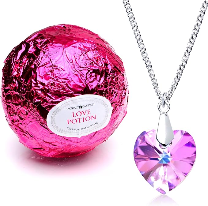 Love Potion Bath Bomb with Necklace Created with Crystal Extra Large 10 oz. Made in USA