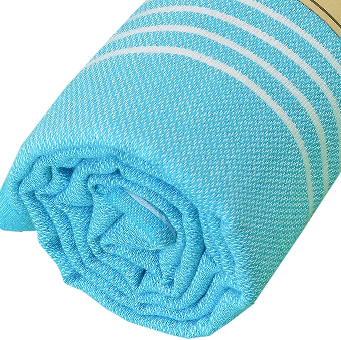 Bersuse Towels Anatolia XL Beach Blanket Throw Blanket Turkish Towel 100% Cotton Extra-Large Quick-Dry Lightweight Premium Peshtemal Towel - 61x82 Inches, Turquoise (Set of 3)