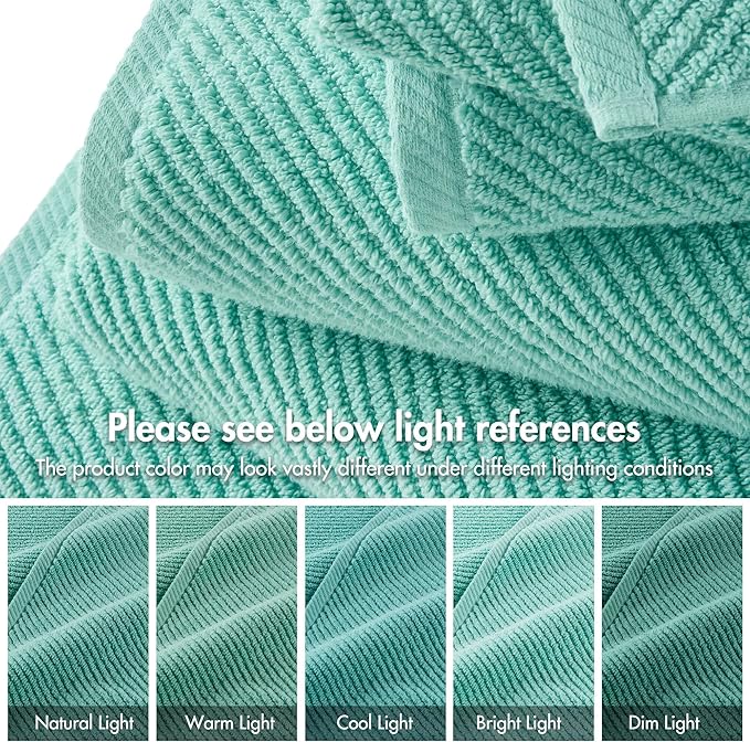 Madison Park 6-Piece Towel Washcloths Set for Bathroom 13" x 13" Diagonal Ribbed, Turquoise - 100% Cotton Soft Quick Dry & Absorbent Gift | Zero Twist, 500 GSM, Oeko-TEX, Hotel Quality
