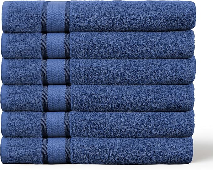 COTTON CRAFT Ultra Soft Hand Towels - 6 Pack Luxury Hand Towels - 100% Cotton Plush Absorbent 580 GSM Large Towel - Quick Dry Durable Machine Washable - Bathroom Kitchen Gym Spa - 16 x 28 - Blue