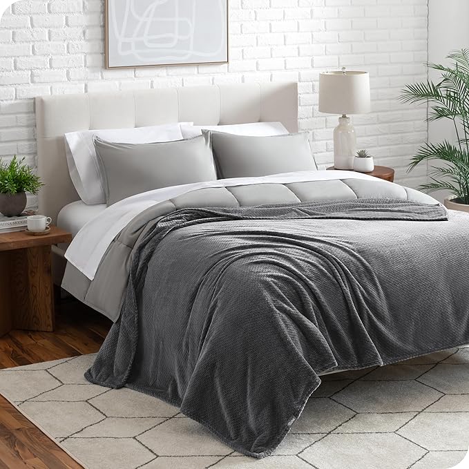 Bare Home Textured Fleece Blanket - Throw/Travel - Ultra-Soft Lightweight for Bed, Sofa, and Couch - Luxury Microplush - Cozy Warm Blanket (Throw/Travel, Chevron Grey)