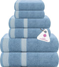 CASA COPENHAGEN Solitaire 6Pcs 100% Egyptian Cotton Large Designer Towels Gift Set- Powder Blue, 600GSM, 2Bath 2Hand 2Washcloths, Bath Towels for Bathroom Set for Women & Men