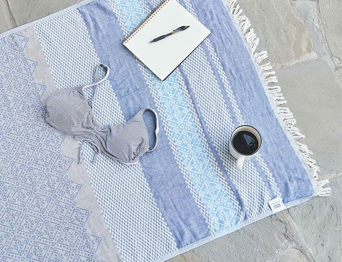 Turkish Bath Towel 100% Cotton Eco-Friendly Quick Dry Travel Sauna Spa Beach Pool (35 x 70 inches) Soft Absorbent Decorative Peshtemal Towels (Blue Aquarius)