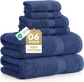 LANE LINEN Luxury Cotton Bath Towel Set - 6 Piece - Low Twist, Soft & High Absorbency - 2 Bath, 2 Wash cloths, 2 Hand Towels - Classic Hotel Quality, Durable & Ideal for Modern Bathrooms - Navy Blue
