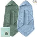 Yoofoss Hooded Baby Towels for Newborn 2 Pack 100% Muslin Organic Cotton Baby Bath Towel with Hood for Babies, Infant, Toddler and Kids, Large 32x32Inch, Soft and Absorbent Newborn Essential