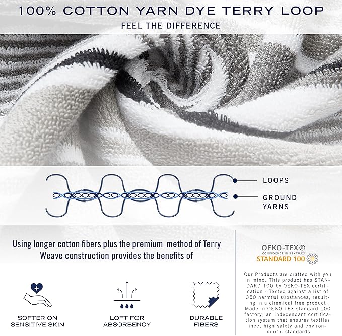 Nautica - Bath Towels, 100% Soft & Absorbent Fluffy Cotton, Highly Absorbent & Quick Dry, Cotton Bathroom Towels (Signature Grey, 6 Piece)