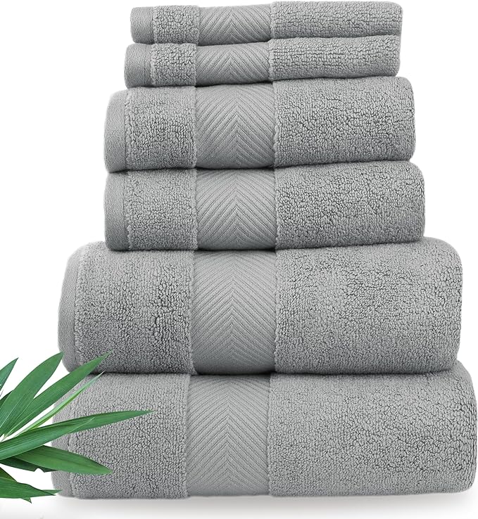 Alusa Home Ultra Soft & Plush Viscose from Bamboo Bath Towels - 700 GSM Luxury Bath Towels - 6 Piece Set - Super Absorbent & Quick Drying (Pewter Grey)