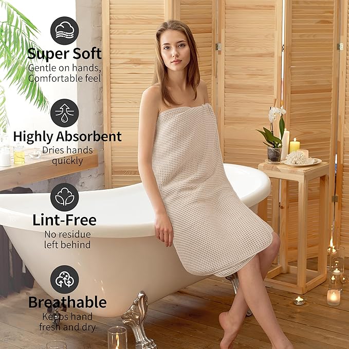 MICROFI New Microfiber Waffle Bath Towels, 2 Pieces, Oversized, Soft, Absorbent, Fast Drying, Lint Free 430 GSM (Champagne)