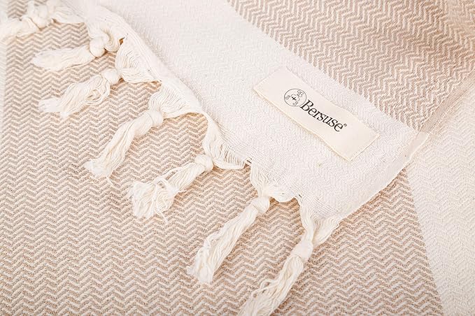 Bersuse 100% Cotton Aspendos XL Throw Blanket for Couch - 100% Cotton Lightweight Durable Throw Blanket, Big Blanket for Sensitive Skin, Decorative and Versatile - 60x90 Inches, Black-Grey-Beige