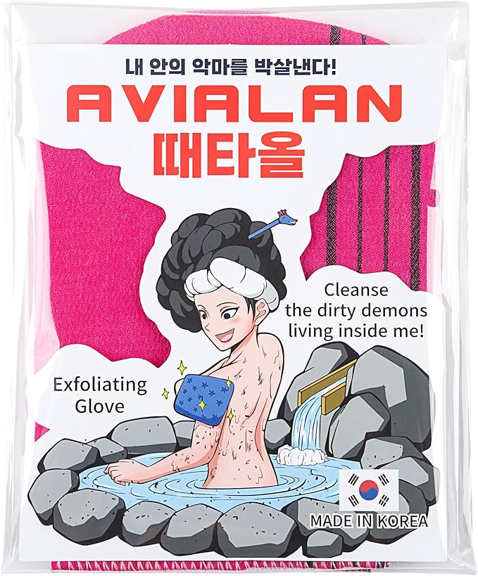 Exfoliating Glove loofah Korean Skin Care face Lip Body Scrub Body wash Dry Brushing Body Brush Bath Towels Foot Back Scrubber scrubbing Bathing Sponge Remover Gloves (Red)