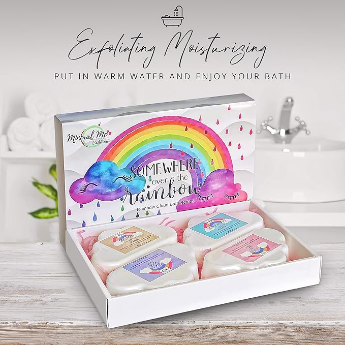 Bath Bombs - Organic Magic Rainbow Bubble Bath Bombs w/Moisturizing Shea Butter and Natural Oils, 4 Large Unicorn Cloud BathBombs, Birthday Gift for Her, Mothers Day Gift for Mom, Wife, Girlfriend