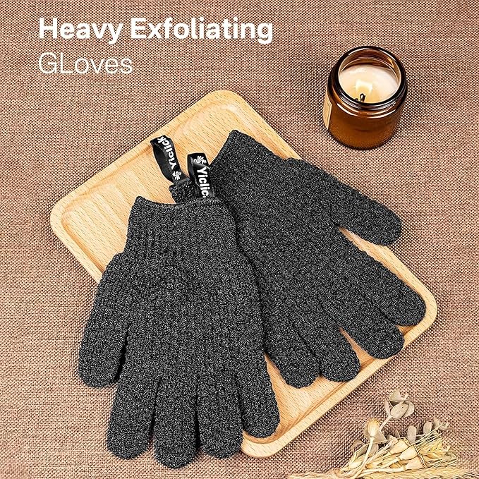 Yiclick Heavy Exfoliating Gloves, Exfoliating Body Scrubber for Bath Shower Exfoliation, Body Scrub Exfoliator for Dead Skin Remover, Exfoliate Sponge Loofah Washcloth Mitt Men Women