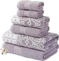 Modern Threads Monroe 6-Piece 100% Cotton Towel Set – Reversible Yarn Dyed Jacquard & Solid – Includes 2 Bath Towels, 2 Hand Towels, 2 Washcloths – Absorbent, Quick Dry, Soft & Durable – Orchid