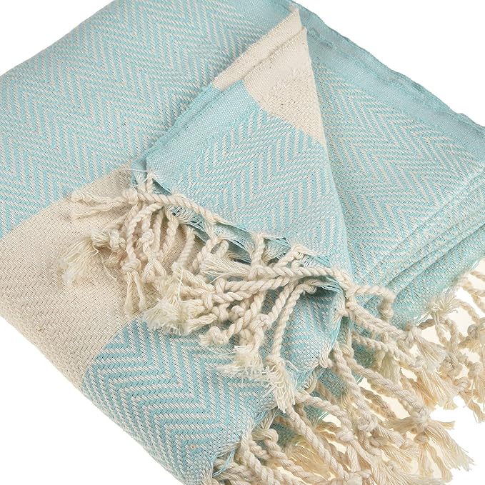 Personalized Embroidered Beach Towel | Throw Blanket, Easy Carry Sand Free, Highly Absorbent, Quick Dry, Turkish Towels for Travel Camping Bath Sauna Beach Gym Pool Yoga SPA by Lahammam, Herring, Aqua