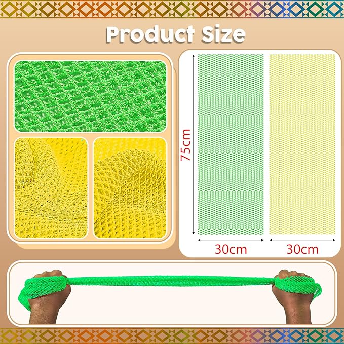 Authentic African Net Sponge - 2 Pieces Deep Clean Exfoliating Sponge - Soft Weave for Gentle Exfoliation, All-Skin-Type Shower Accessory (Yellow Green)