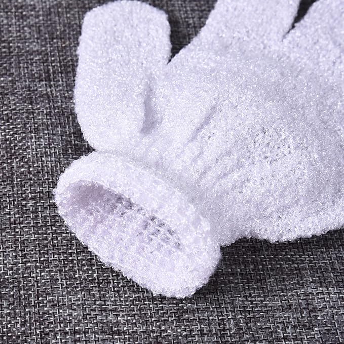 Hotop 4 Pairs Shower Gloves Scrubbing Gloves Dual-Sided Exfoliating Glove Body Bath Scrubs, White