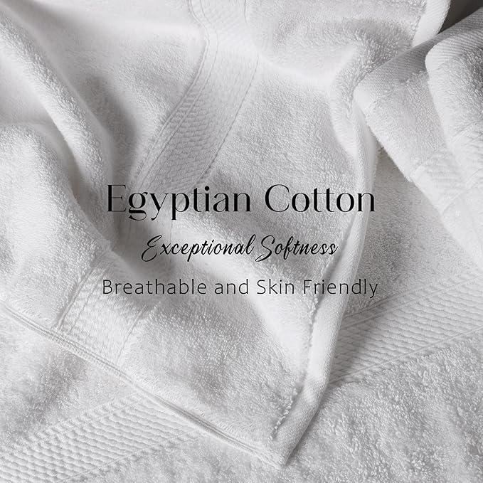 Superior Solid Egyptian Cotton Bath Towel Set, 30" x 55", White, 2-Pieces