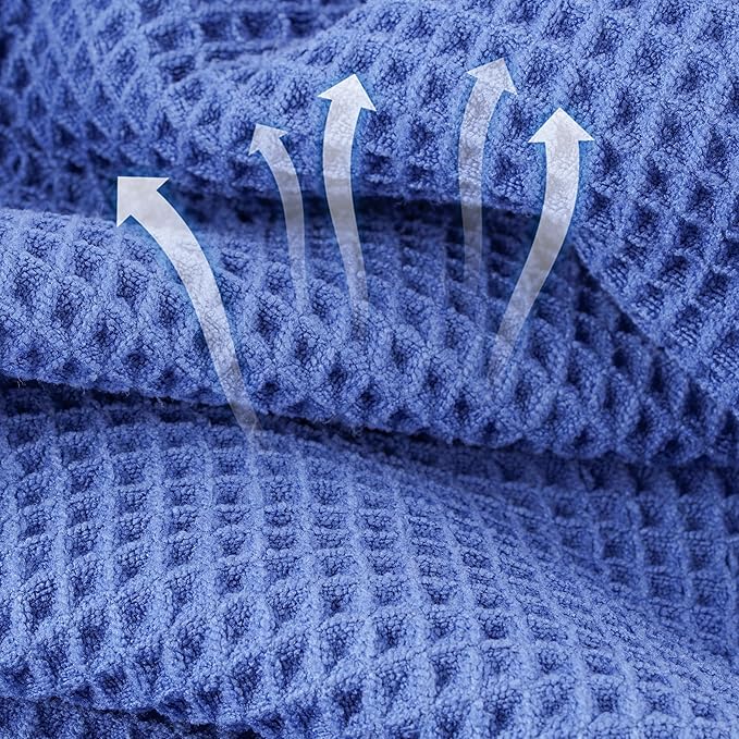 Microfiber Waffle Bath Towels, 4 Pieces, Soft, Absorbent, Fast Drying, Lint Free 430 GSM (Dark Blue)