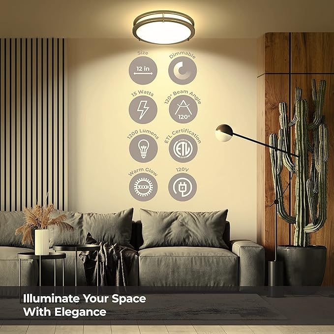 LB72120 LED Flush Mount Ceiling Light, 12 inch, 15W (150W Equivalent) Dimmable 1200lm, 3000K Warm White, Oil Rubbed Bronze Round Lighting Fixture for Kitchen, Hallway, Bathroom, Stairwell