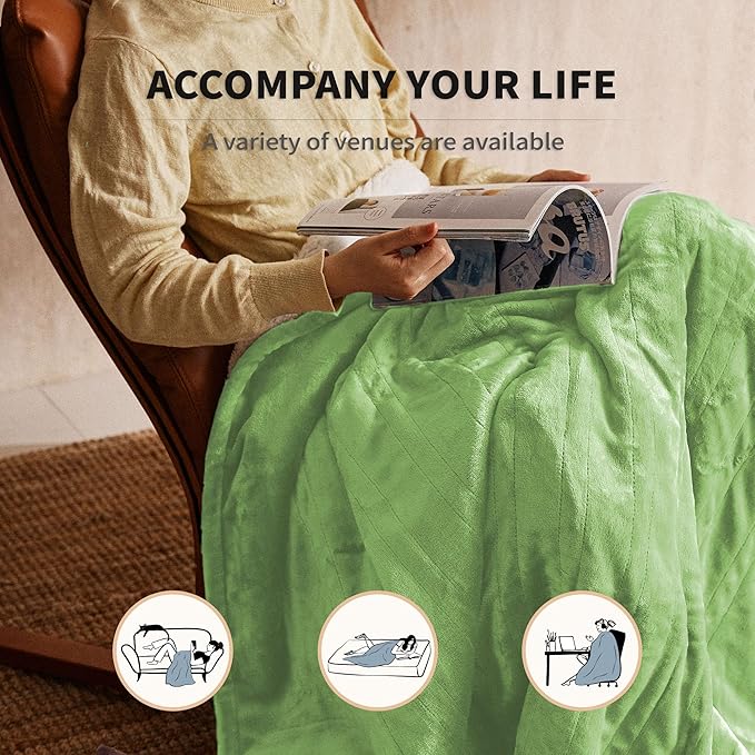JET'S HOME Heated Blanket 50"x60" - ETL&FCC Certified Flannel Electric Blanket Machine Washable Heating Throw with 5 Heating Levels 3 Hours Auto-Off Overheating Protection Gift for Family(Bud Green)