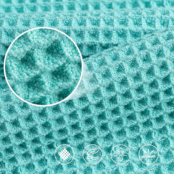 POLYTE 430 GSM Microfiber Oversize Quick Dry Lint Free Bath Towel, 60 x 30 in, 4 Pack (Waffle Weave)