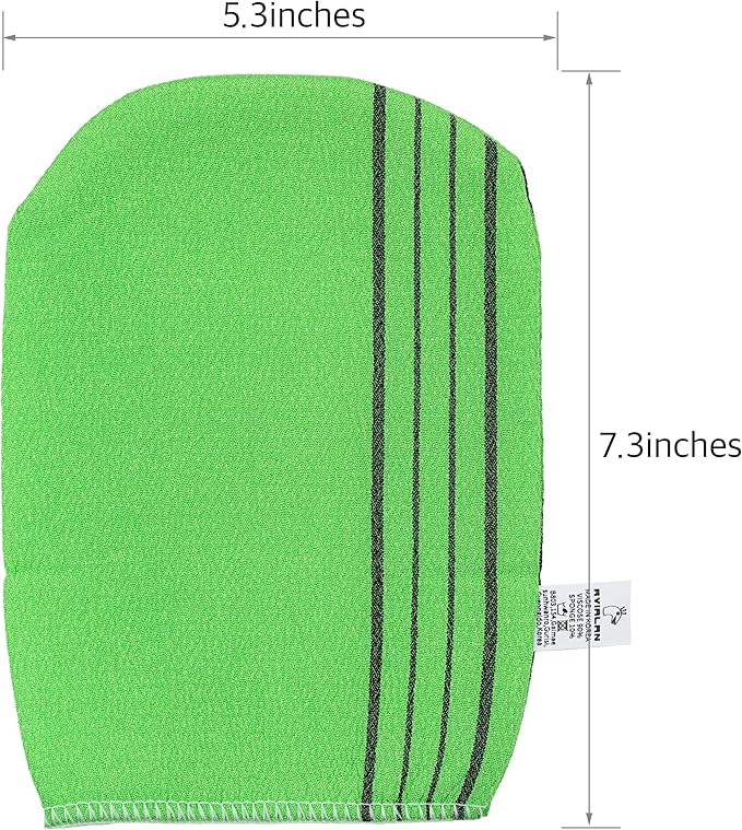 Exfoliating Glove loofah Korean Skin Care face Lip Body Scrub Body wash Dry Brushing Body Brush Bath Towels Foot Back Scrubber scrubbing Bathing Sponge Remover Gloves (Green)