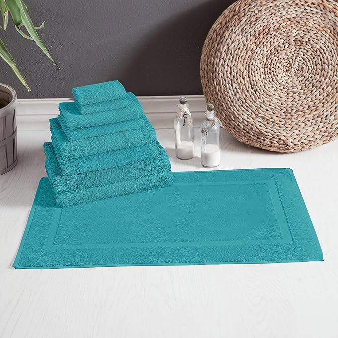 Classic Turkish Towels CTT - 9 Piece Premium Towel Set, 100% Turkish Cotton, Highly Absorbent & Comfy, Includes 2 Bath Towels, 2 Hand Towels, 2 Washcloths, 2 Bath Sheets & 1 Bath Mat | (Aqua)