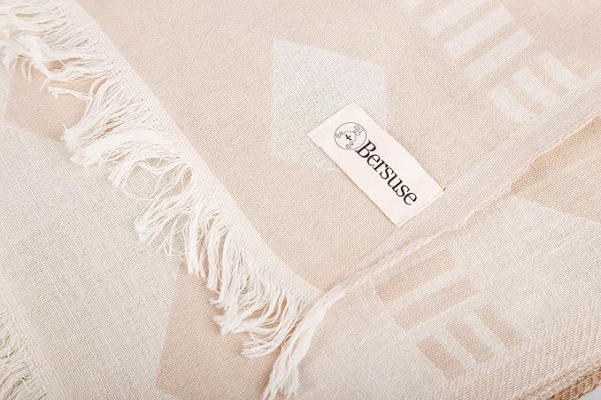 Bersuse 100% Cotton Belize XL Throw Blanket Turkish Towel Beach Blanket - Beach Camping Essentials - 75x90 Inches, Beige