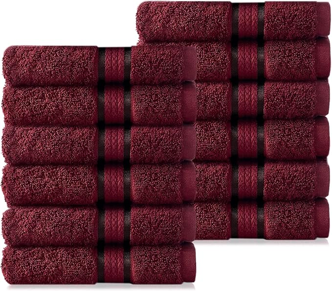 COTTON CRAFT Ultra Soft Washcloths - 12 Pack - 12x12-100% Cotton Facecloths - Baby Wash Cloths - Absorbent Quick Dry Everyday Luxury Bathroom Kitchen Spa Gym Pool Camp Dorm - Easy Care - Burgundy