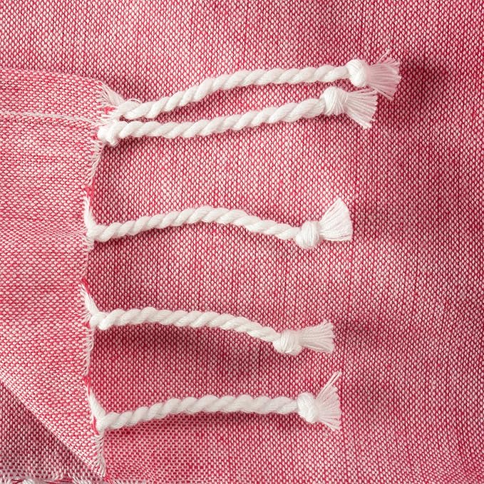 E-Living Store 100% Cotton, Soft & Absorbent Decorative Turkish Fouta Towel with Twisted Fringe for Home, Beach, Pool, or Décor, Use As Blanket or Throw - Coral Stripe