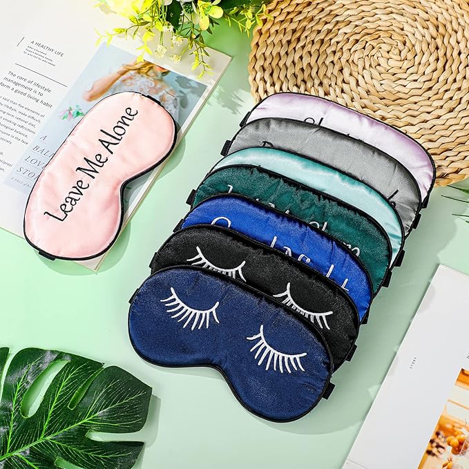 8 Pieces Funny Sleep Mask Silk Eye Mask with Adjustable Strap Soft Cute Blackout Blindfold Eye Cover for Women Men Full Night's Sleep, Travel, Nap, Meditation(Retro Colors)
