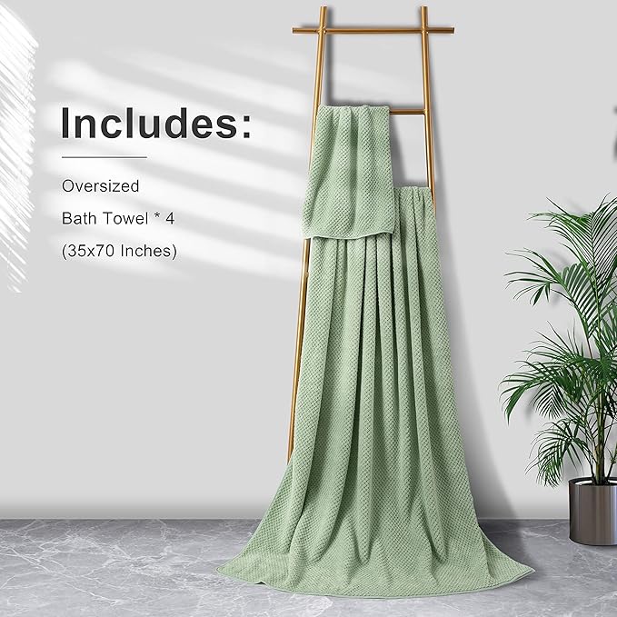 Extra Large Bath Towel Sheet Set 35x70 Inches - Oversized Bath Towels Set,Jumbo Large Polyester - Quick Dry, Lightweight,Super Soft,Highly Absorbent Towel Set for Bathroom,Hotel,SPA,Pack of 4 (Green)