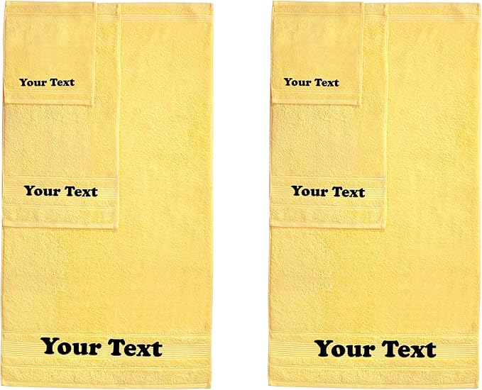 Personalize Your Towels with Custom Embroidery: Names, Monograms, and Initials. Perfect For Kids, Adults, Travel, Gifts, 6-Piece Towel Set; 2 Bath Towels, 2 Hand Towels, and 2 Wash Cloths - Yellow