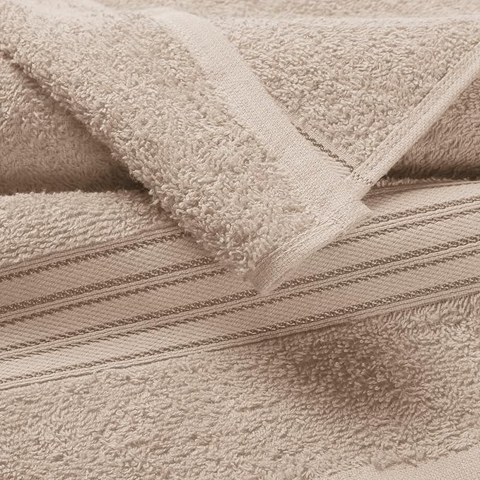 BOUTIQUO Ultra Soft 3 Pack Cotton Towel Set, Contains a Bath Towels 28x55 inch, a Hand Towels 16x24 inch & a Wash Coths 12x12 inch, Ideal Everyday use, Compact & Lightweight - Tan