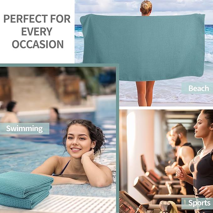 MICROFI Microfiber Waffle Bath Towels, 4 Pieces, Soft, Absorbent, Fast Drying, Lint Free 430 GSM (Green)