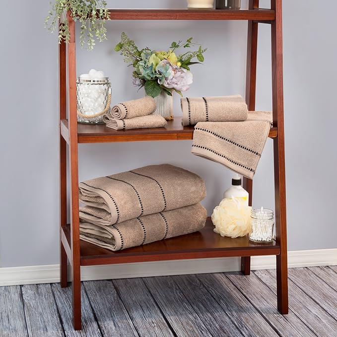 Lavish Home 6 Piece Bathroom Towels Set - 525GSM 100% Cotton Bathroom Essentials - 2 Bath Sheets, 2 Hand Towels, and 2 Wash Cloths for Bath, Shower, Gym, Spa, and Dorm Room (Taupe)