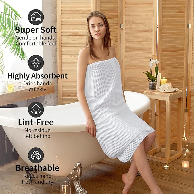 Microfiber Waffle Bath Towels, 4 Pieces, Soft, Absorbent, Fast Drying, Lint Free 430 GSM (White)