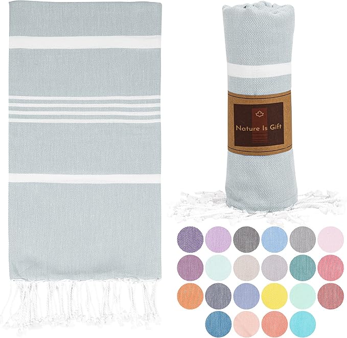 Beach Towel 100% Cotton Turkish Beach Towel Adult 38x70 Inch Pre-washed Absorbent Extra Large|Sand Free Quick Dry BathTowels|Lightweight Blanket|Travel Cruise Camping Spa Gym Yoga Towel|BabyBlue