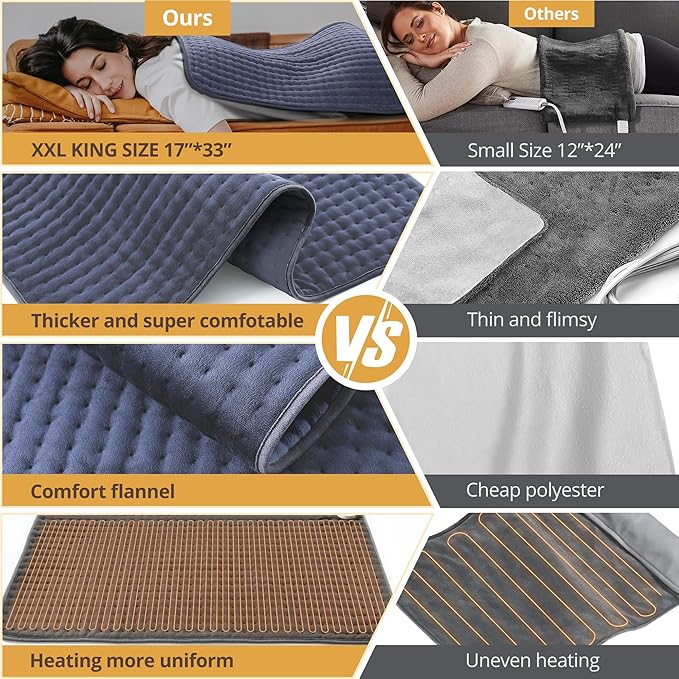 Heating Pad for Back Pain Relief, 17" X 33" XXX-Large Heating Pads for Cramps,Electric Heating Pad XL with 6 Settings,Moist Dry Heat Options,Auto-Off,Machine Washable, Mothers Day Gifts, Purple Gray