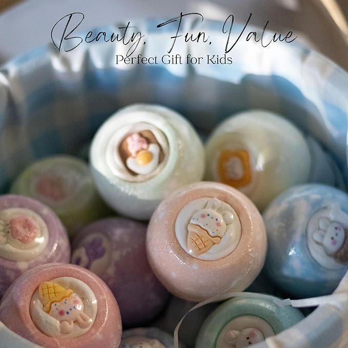 EvolutionUSA 12 Bloom Bath Bombs with Toys - Adorable Girl Bath Bomb Set, Bubbly Kids Bathbombs, Fizzy Bath Ball, Kids Bath Bombs for Girls, Childrens Bath Bomb Set Easter, Birthday, Christmas Gift